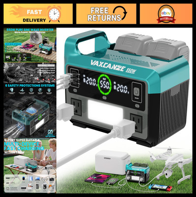 550W Pure Sine Wave Power Inverter, DC 20V to AC 110V, Portable with USB & Type-