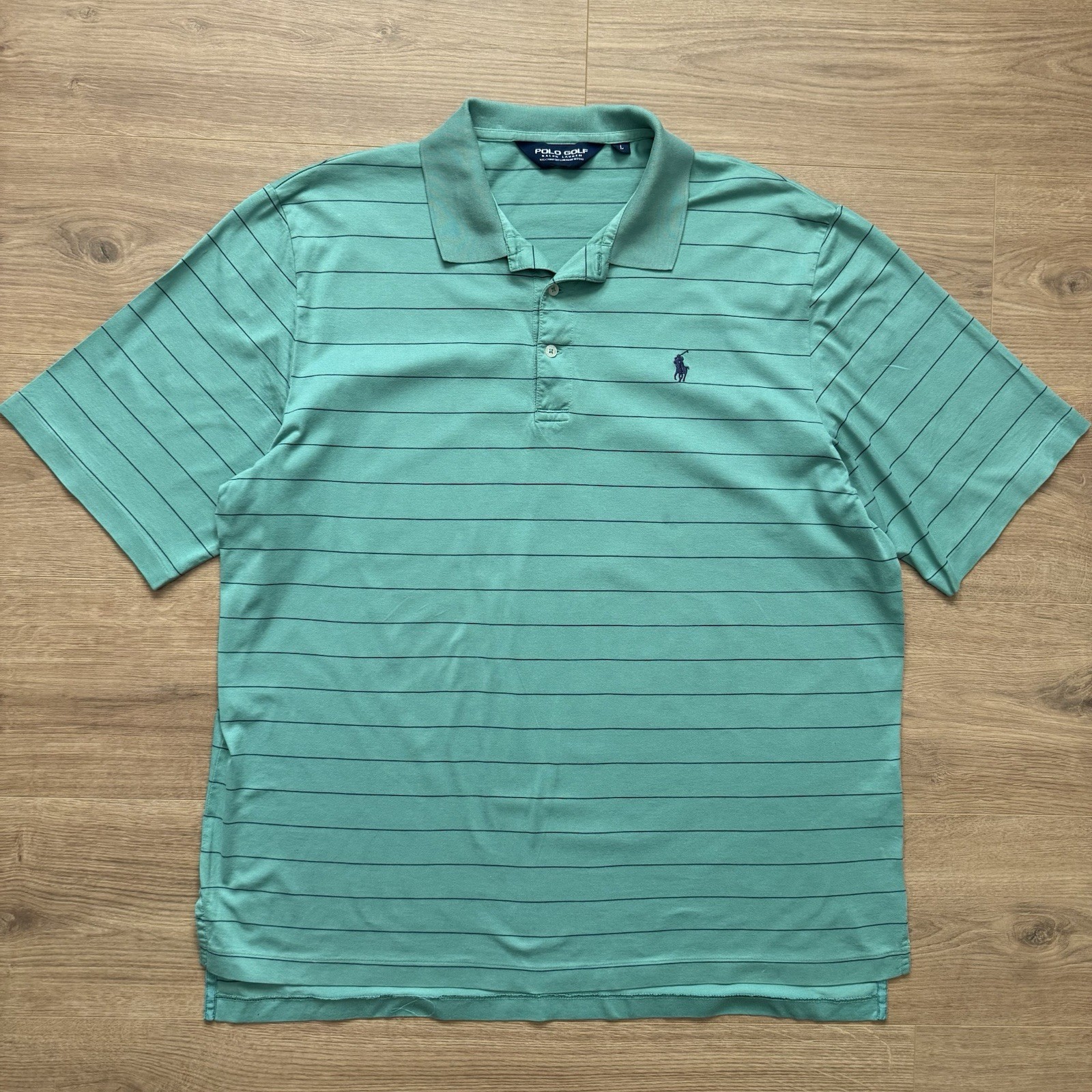 Polo Golf Ralph Lauren Polo Shirt Mens L Green Blue Striped Pima Cotton Knit thumbnail 9