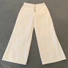 Zara Pants Womens 6 White Cropped Wide Leg High Rise Button Front Twill Baggy