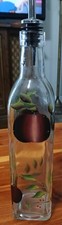 Olive Oil Glass Bottle Cork Dispenser Tuscan Painted Motif of Pear Plums Apple