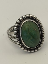 Vintage Native American Green Turquoise Sterling Silver Ring - Size 6