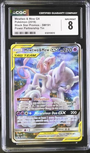 Pokemon Mewtwo & Mew GX Power Partnership Tins Full Art Promo SM191 CGC 8 Mint
