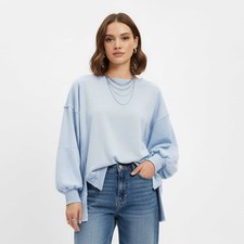 Women's Slouchy Crewneck Sweatshirt - Stretch Polyester Blend with Side