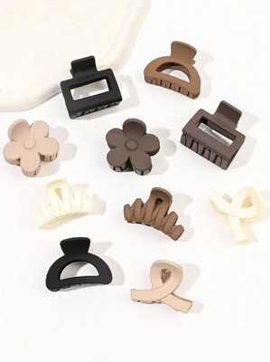 10pcs Multicolor Matte Hair Claw Clips Set for Bangs & Ponytails_New