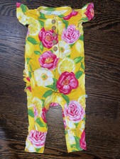 Baby Girls Posh Peanut Bamboo Floral Lemons Ruffled Romper Outfit 0-3 Months EUC