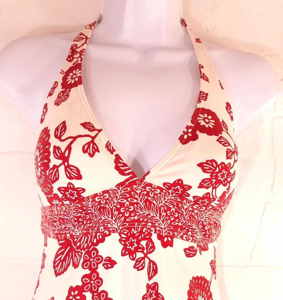 VTG Esprit Beach Women’s Size Medium white red floral one piece bathing suit - Image 2 of 4