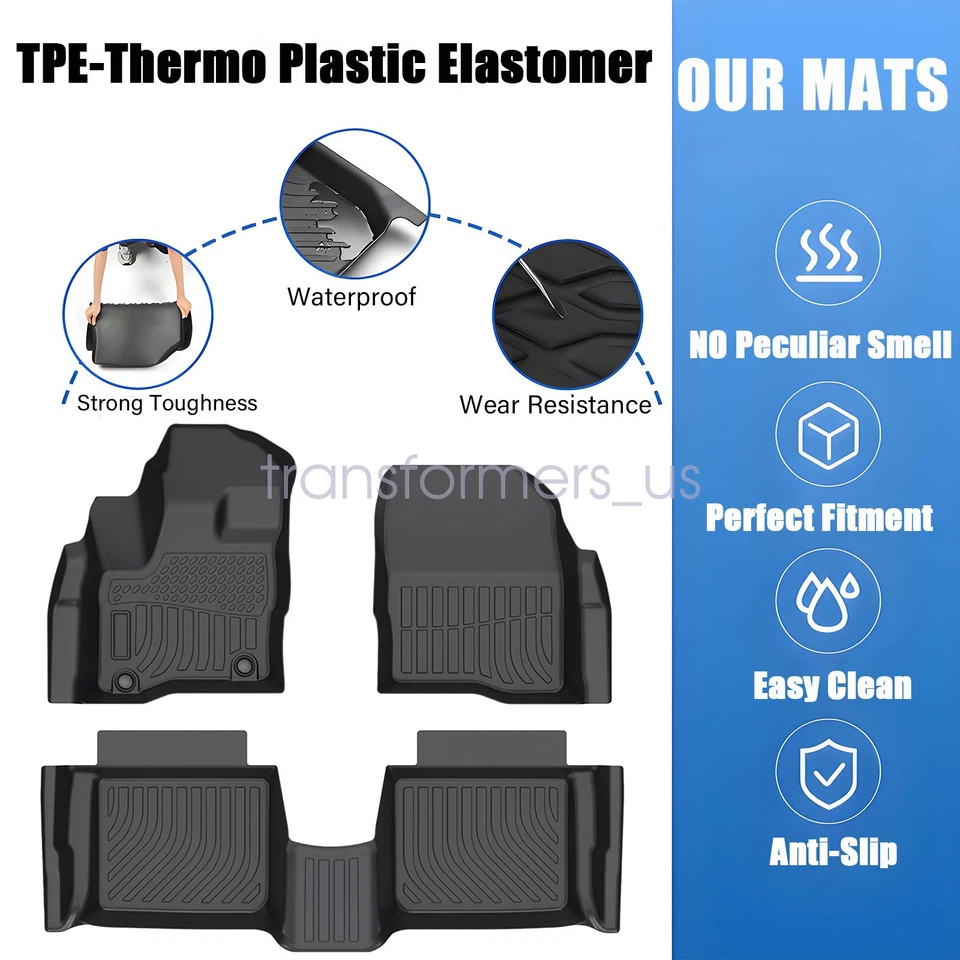 3D Front & 2nd Row Floor Mats Liners For 2010-2019 Ford Taurus TPE All Weather - Изображение 3 из 4