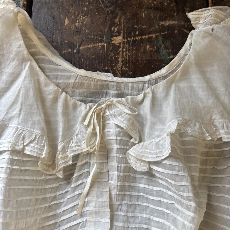Antique Edwardian Bodice White Cotton Pin Tuck Ruffle Dress Blouse Top Vintage - Image 4 of 4