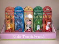 Brush Buddies POPPIN KIDS TOOTHBRUSH-Loin, Tiger, Cow, Frog, Elephant-Lot Of 5
