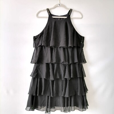 BCBGMaxazria Womens Black Sleeveless Layered Ruffle Tiered Dress Size Large | eBay BCBGMaxazria Womens Black Sleeveless Layered Ruffle Tiered Dress Size Large | eBay