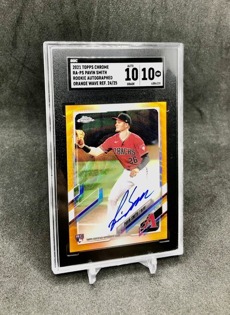 2021 Topps Chrome Pavin Smith /25 ON CARD AUTO ORANGE WAVE SSP RC #RA-PS SGC 10!