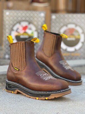 buleria フラメンコシューズ ブラウン/イエロー 38 MEN'S WORK BOTINES PATRON GENUINE LEATHER OCRE POLYURETHANE ANKLE