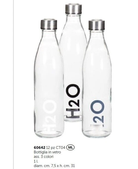 AD TREND BOTTIGLIA H2O VETRO ACQUA 1 L CON TAPPO IN ALLUMINIO