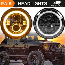 Pair 7 Inch Led Headlights Halo Angel Eyes Round For Jeep Wrangler Jk Lj Tj Cj