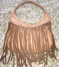 Scully Tan Leather Oh So Soft Fringe Large Hobo Handbag-near Mint