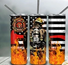 Firefighter American Flag  20oz Skinny Tumbler Travel Cup Double Insulated