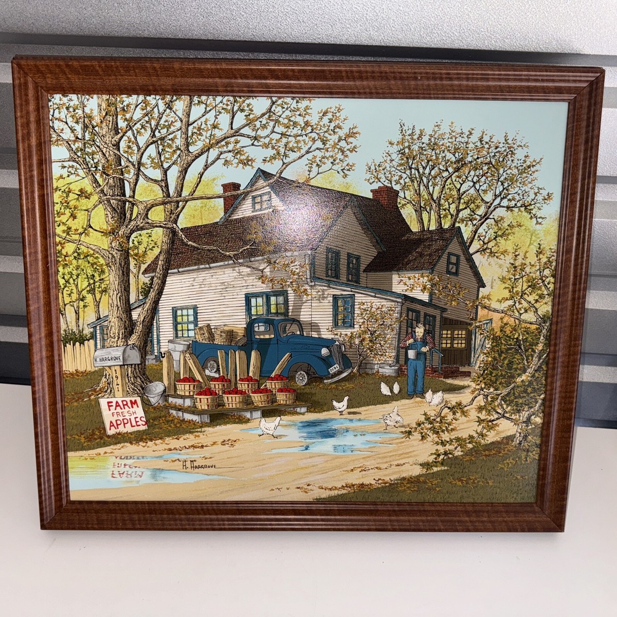 H. Hargrove Painting Farm Fresh Apples Framed Signed Serigraph
