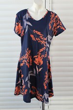 🇮🇱 PLUS SIZE 2X UNBRANDED NAVY BLUE FLORAL KNEE LENGTH DRESS POST 5+ FREE