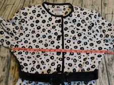 VTG 80's HEURY LEE DRESS KNIT BELT BLACK WHITE POLKA DOTS SPOTS DALMATIAN M 10