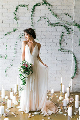 white engagement dress beach Summer Bohemian Side Slit Chiffon Beach Wedding Dress