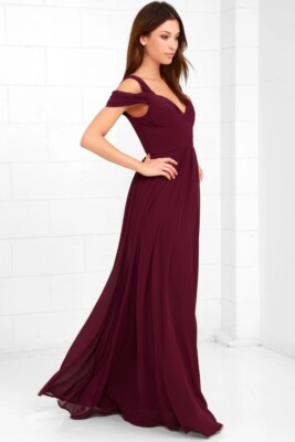 Lulus Make Me Move Burgundy Maxi Dress Holiday Formal Wedding Gathered Bodice