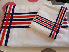 Nappe + 6 serviettes  rayures bleues/rouges  150X150