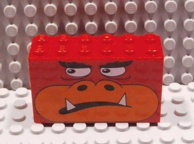 LEGO MONSTER FACE BRICK ~ Large 2 x 6 x 3 Red Brick with Printed