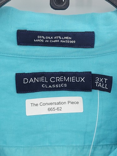 Daniel Cremieux Shirt Mens 3XT Tall Blue Silk Linen Short Sleeve Button Up - Picture 9 of 9