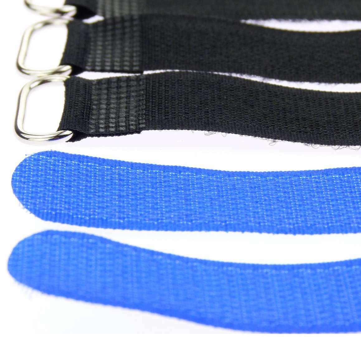 100x Klett‑Kabelbinder Wiederverwendbar – 20 Cm Lang, 20 Mm Breit, Blau/schwarz, Mit Metallöse, Zum Bündeln & Ordnen
