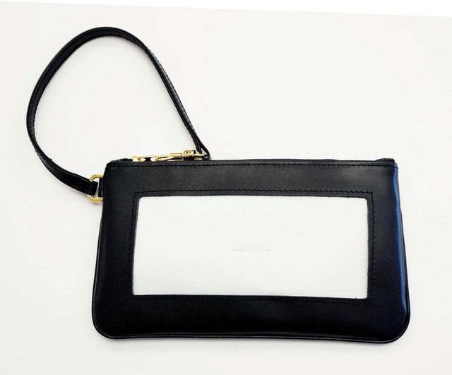 Wrist Bag Purse Smooth Black Leather BAG 43 for Needlepoint Canvas