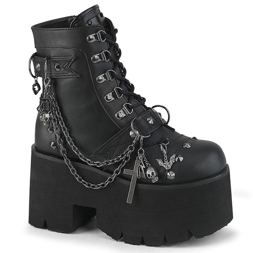 DEMONIA ASHES-52 Chunky Platform Goth Punk Chains Cross Black Womens Ankle Boots