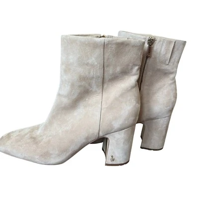 Botines Sam Edelman Fawn Puntera Cuadrada Tacón Alto Talla 11 Cálidos Gamuza Avena Chic - Imagen 1 de 4