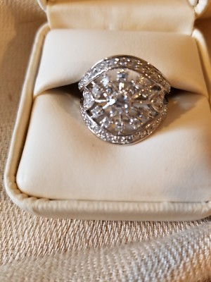 Kohl's Silver-tone Size 7 Starburst CZ design Cigar Band Ring 