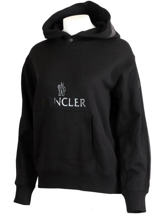 NUOVA FELPA CON CAPPUCCIO DONNA MONCLER LOGO NERO COTONE TOP SMALL