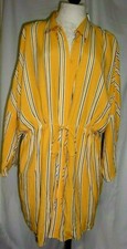 Topshop Yellow White Striped 3/4 Sleeve Shirt Dress Sz 8