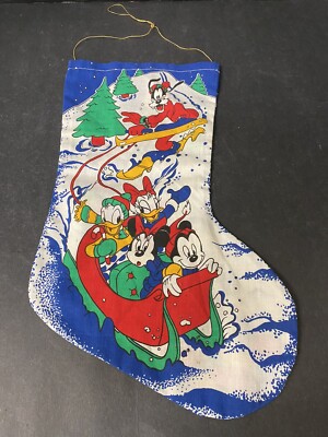 Vintage Disney Christmas Stocking Cotton 16'' Minnie Mickey Mouse Donald Daffy