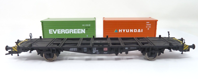 FLEISCHMANN HO 81 5234 K CONTAINER WAGON SET HYUNDAI / EVERGREEN DB BOXED
