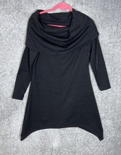 Knit Drawstring Cowl Neck Sharkbite Tunic Sweater Dress Womens Size M Black