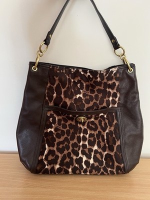 New Coach 24896 Park Ocelot Leopard Leather Chain Link Large Hobo/Tote $598