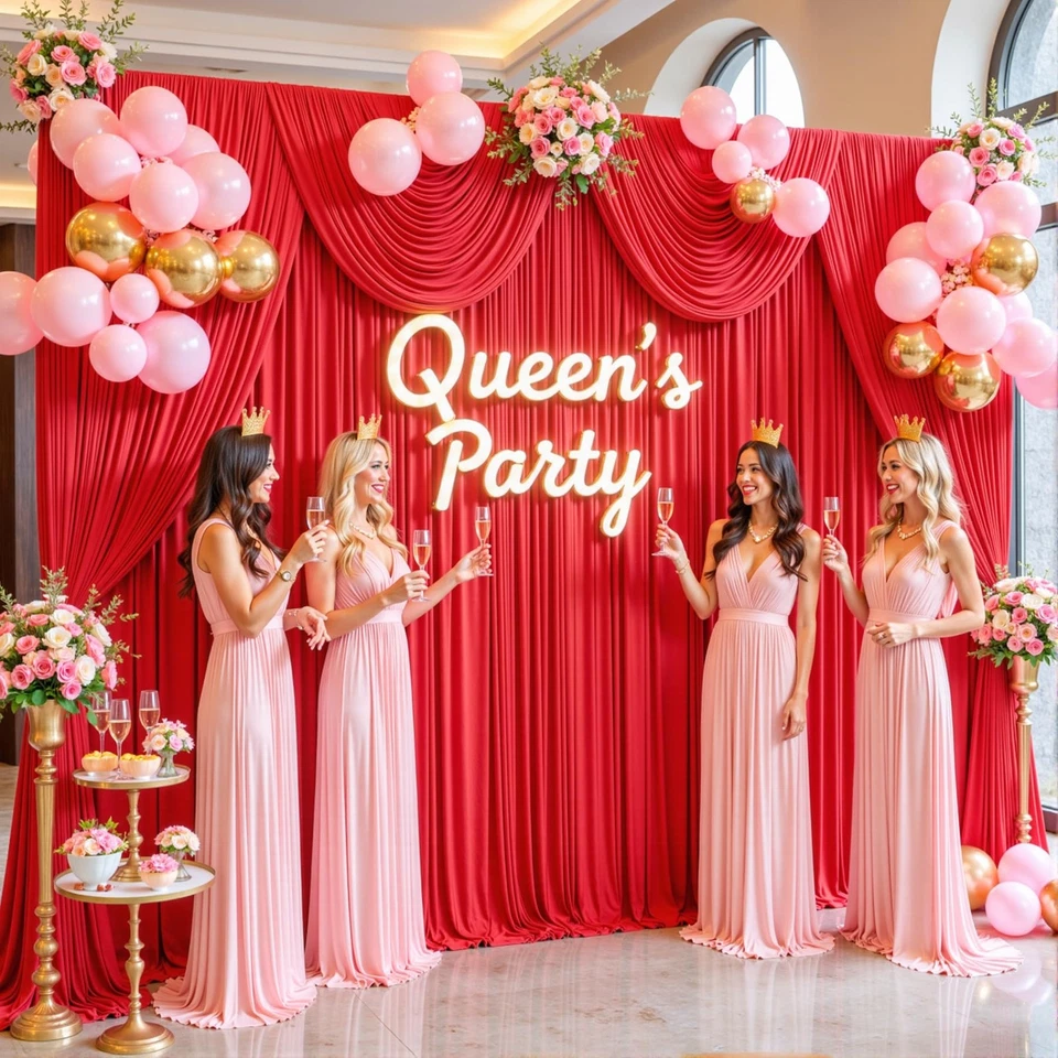 10ft x 7ft Red Backdrop Curtain for Parties Red Wrinkle Free Backdrop Drapes ... - Image 2 of 4