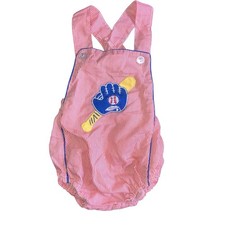 Vintage Cuties by Judy 0/6 Month One Piece Romper Red Baseball Embroidered