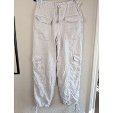 Magaschoni 100 Linen Cargo Jogger Pants Size S Dove Gray Elastic Drawstring