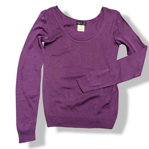 Agnès b., Agnes b Paris Purple Scoop Neck Cotton Knit Top Made in France Vintage Size 3