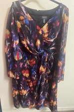 Adrianna Papell Womens Sheath Dress 18W Multicolor Floral V-Neck Long Knee