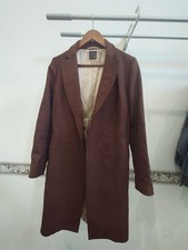 FENDI Authentic Women's Long Coat Winter Jacket Brown Wool Logo Collared Italy