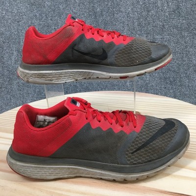 Nike FS Lite Run 3 Running Shoes Mens 9.5 Athletic Low Sneakers Lace Up Red Gray