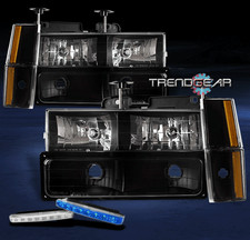 88-93 Chevygmc Cksuburban Crystal Headlights Black Wbumpercornerblue Drl