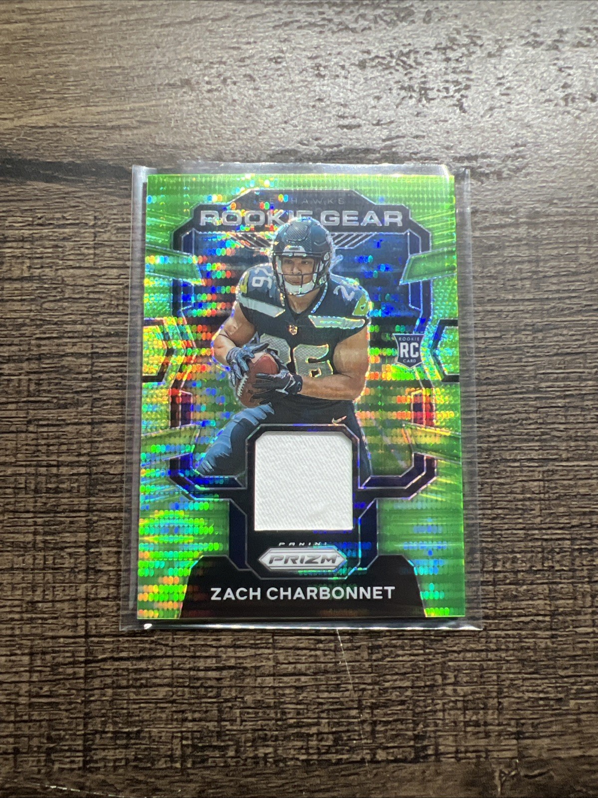 2023 Panini Prizm - Rookie Gear Zach Charbonnet #RG-ZC Neon Green Pulsar Prizm
