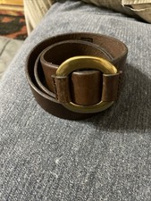 GAP Brown Genuine Leather Belt - Women's Size 30 Brass Tone Round Buckle