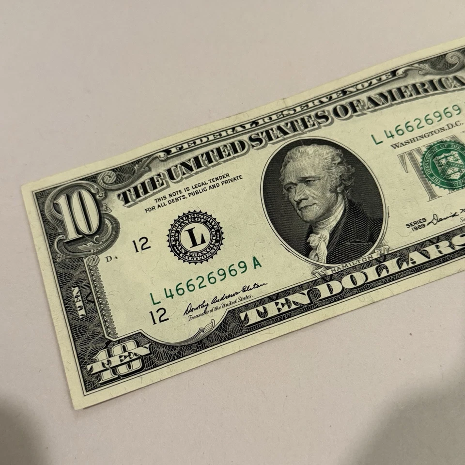 1969 $10 Ten Dollar Federal Reserve Note San Francisco L46626969 Repeat - Image 3 of 4